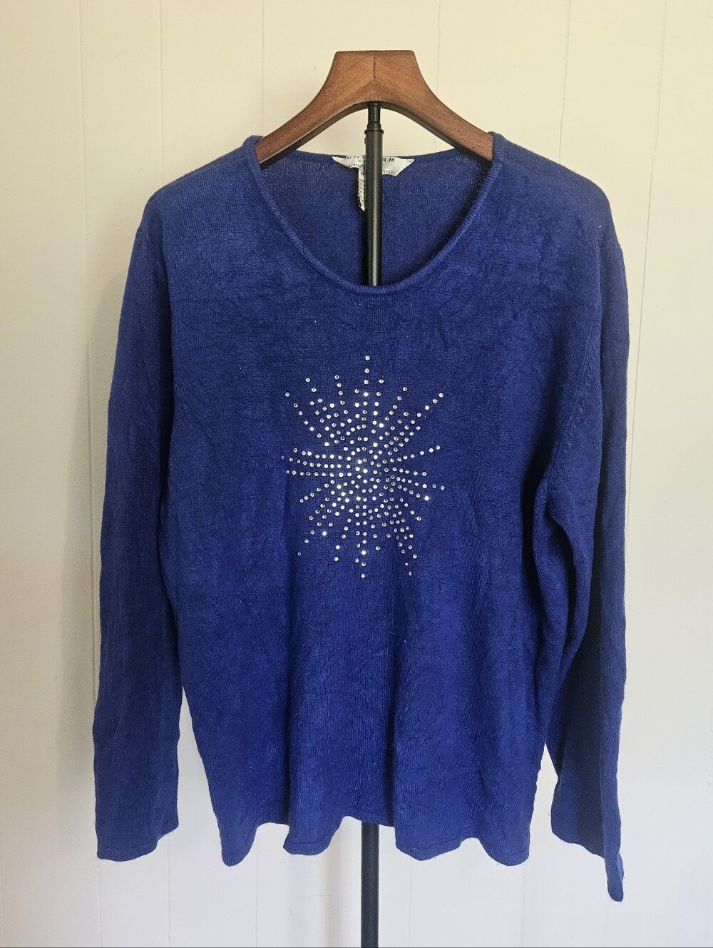Uniform Woman Women's Blue Long-Sleeve Embellished Sweater Size 2X